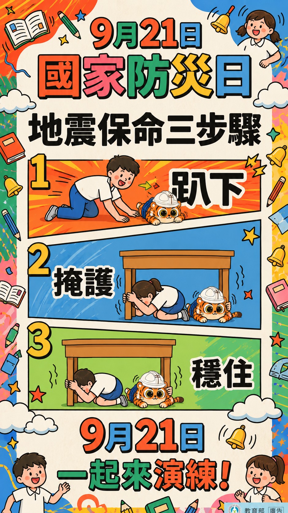 公告縮圖：轉知115年國家防災日校園地震避難掩護演練注意事項